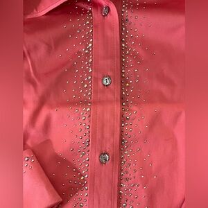 Christine Alexander Rhinestone Studded Pink Button-Up Women’s Shirt size medium